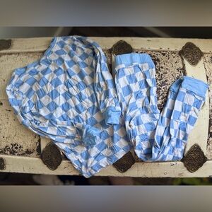 3T Bamboo Blue and White Checkered Kids Pajamas
